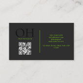 Carte De Visite Monogramme de code QR en script noir et vert moder (Dos)