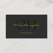Carte De Visite Monogramme de code QR en script noir et vert moder (Devant)
