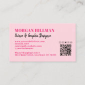 Carte De Visite Monogramme de code QR moderne rose chaud (Dos)