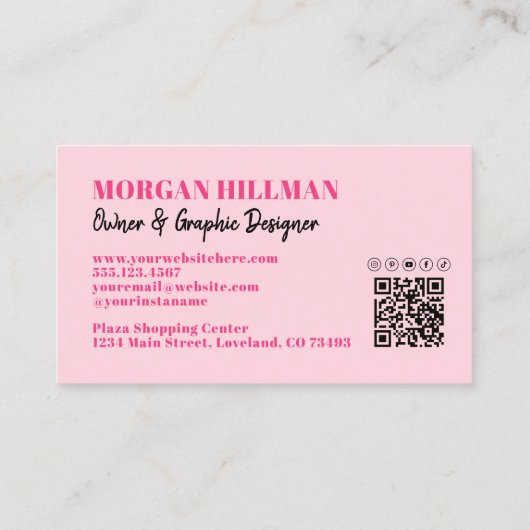 Carte De Visite Monogramme de code QR moderne rose chaud (Dos)
