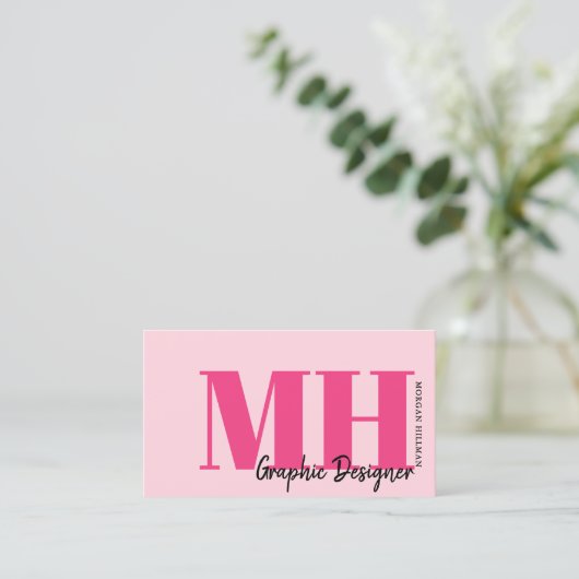 Carte De Visite Monogramme de code QR moderne rose chaud (Debout devant)