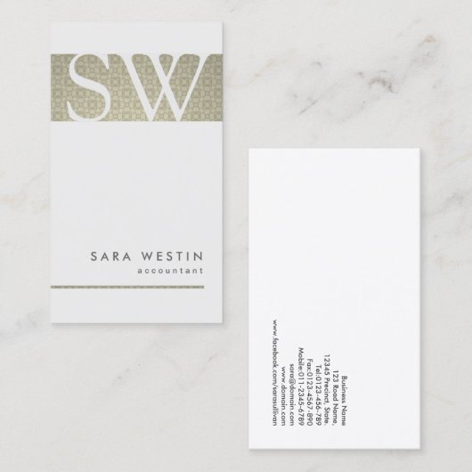 Carte de visite Monogramme de comptable Motif rétr (Devant / Derrière)