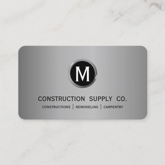 Carte De Visite Monogramme de construction Argent encadré professi (Devant)