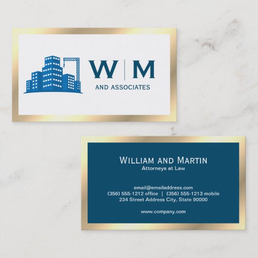 Carte De Visite Monogramme de construction de bordure or (Devant / Derrière)