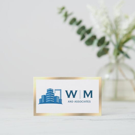 Carte De Visite Monogramme de construction de bordure or (Debout devant)