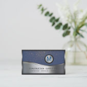 Carte De Visite Monogramme de construction LOGO Métal argenté Bleu (Debout devant)