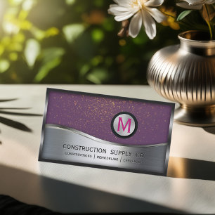 Carte De Visite Monogramme de construction LOGO Métal argenté viol