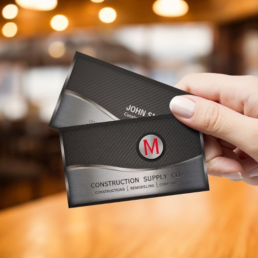 Carte De Visite Monogramme de construction LOGO Métal noir et arge