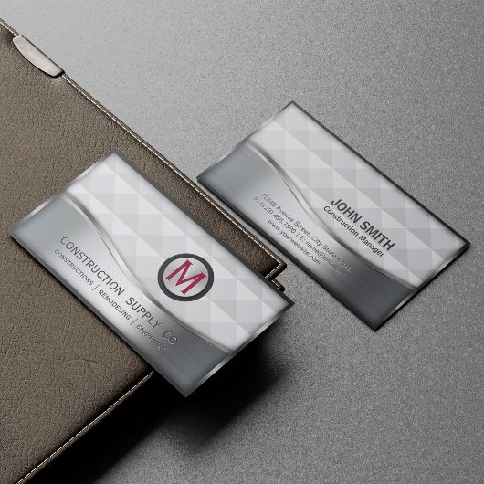 Carte De Visite Monogramme de construction LOGO Métal noir et arge