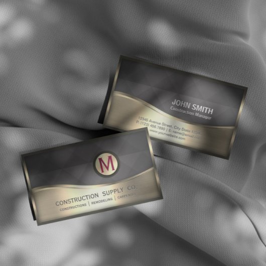 Carte De Visite Monogramme de construction moderne LOGO Métal d'or