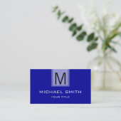 Carte De Visite Monogramme de couleur solide bleu professionnel (Debout devant)