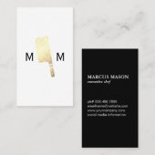 Carte De Visite Monogramme de couteau de boucher métallique en or (Devant / Derrière)