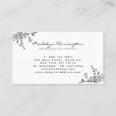 Carte De Visite Monogramme de crête florale noir et blanc classiqu (Dos)