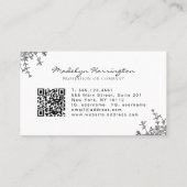 Carte De Visite Monogramme de crête florale noir moderne QR Code (Dos)