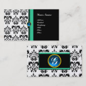 Carte De Visite MONOGRAMME DE DAMASK CLASSY, platine saphir noir (Devant / Derrière)