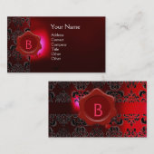 Carte De Visite MONOGRAMME DE DOMMASQUES CIRE Burgundi rouge (Devant / Derrière)