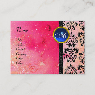 Carte De Visite MONOGRAMME DE DOMMASQUES ROSE D'OR, bleu fuchsia