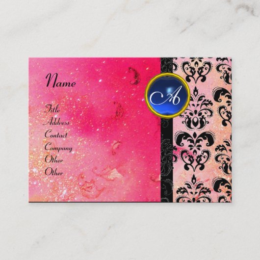 Carte De Visite MONOGRAMME DE DOMMASQUES ROSE D'OR, bleu fuchsia (Devant)