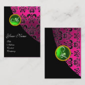 Carte De Visite MONOGRAMME DE DOMMASSE ÉMERAUDE VERT, fuchsia rose (Devant / Derrière)
