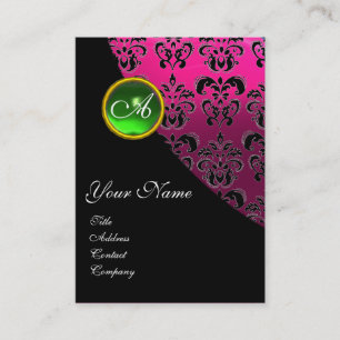 Carte De Visite MONOGRAMME DE DOMMASSE ÉMERAUDE VERT, fuchsia rose