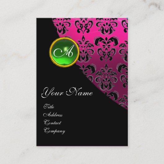 Carte De Visite MONOGRAMME DE DOMMASSE ÉMERAUDE VERT, fuchsia rose (Devant)