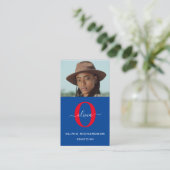 Carte De Visite Monogramme de fille Nom du script Bleu Blanc Rouge (Debout devant)