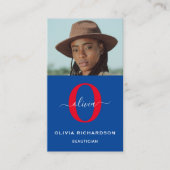 Carte De Visite Monogramme de fille Nom du script Bleu Blanc Rouge (Devant)