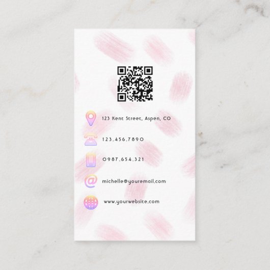 Carte De Visite Monogramme de fille rose et or QR Code (Dos)
