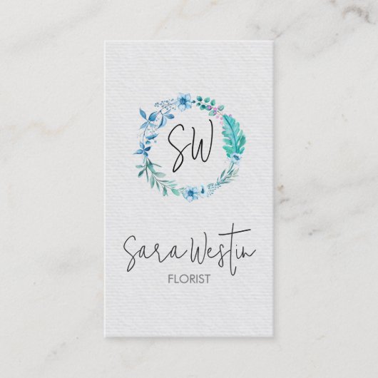 Carte de visite monogramme de fleurs de fleuriste (Devant)