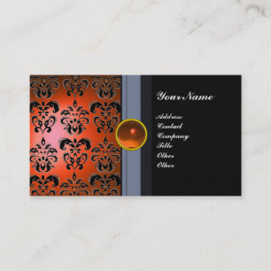 Carte De Visite MONOGRAMME DE GEM DE DAMASK CLASSÉ noir orange
