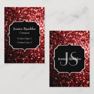 Carte De Visite Monogramme de glamour à paillettes fausses rouge f