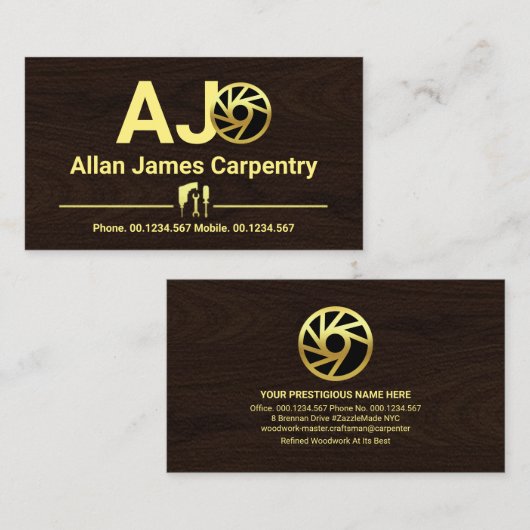 Carte De Visite Monogramme de grain de bois (Devant / Derrière)