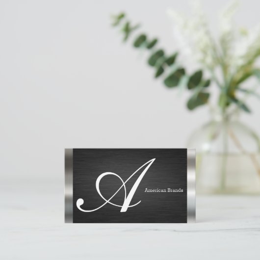 Carte De Visite Monogramme de grand script | Argent noir (Debout devant)