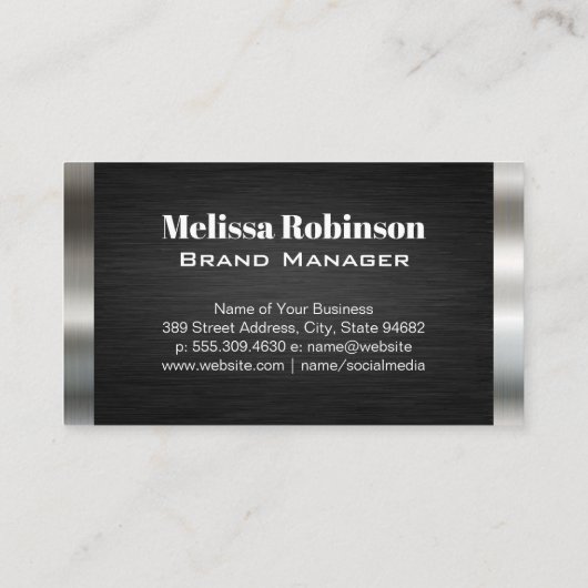 Carte De Visite Monogramme de grand script | Argent noir (Dos)