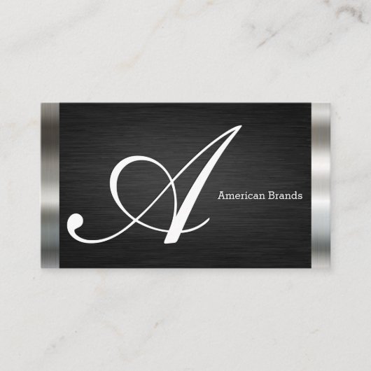 Carte De Visite Monogramme de grand script | Argent noir (Devant)