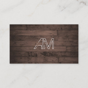 Carte De Visite Monogramme de Grunge moderne sur bois Brown