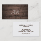 Carte De Visite Monogramme de Grunge moderne sur bois Brown (Devant / Derrière)