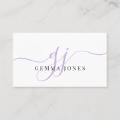 Carte De Visite Monogramme de lavande moderne Nom du script fémini (Devant)