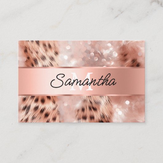 Carte De Visite Monogramme de léopard doré Rose Glam (Devant)