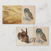 Carte De Visite Monogramme de lièvre (lapin) et de hibou (Devant / Derrière)