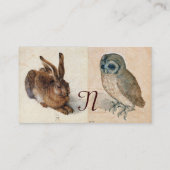 Carte De Visite Monogramme de lièvre (lapin) et de hibou (Dos)