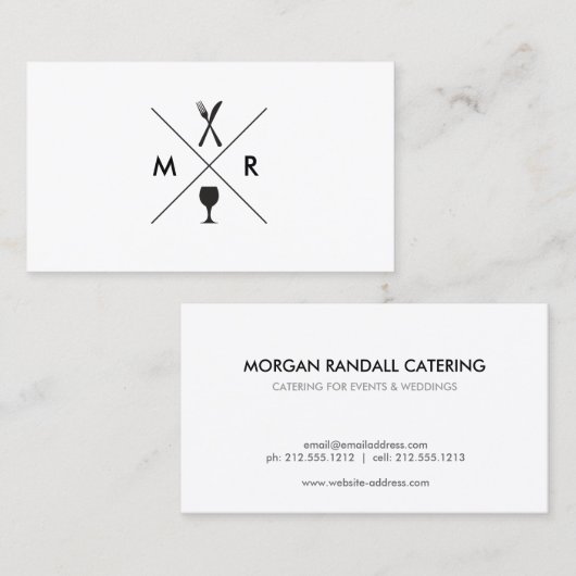 CARTE DE VISITE MONOGRAMME DE LOGO DE FORK & KNIFE SUR BLANC (Devant / Derrière)