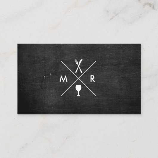CARTE DE VISITE MONOGRAMME DE LOGO DE FORK & KNIFE SUR BOIS NOIR (Devant)