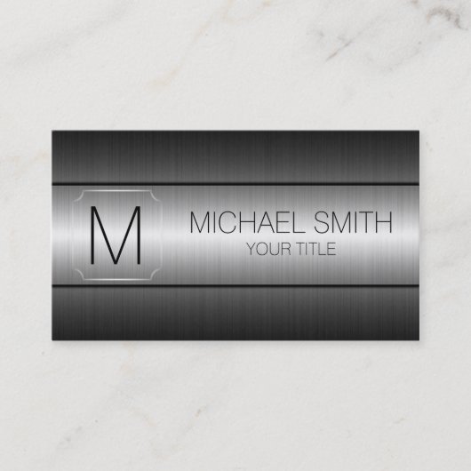 Carte De Visite Monogramme de luxe argenté en métal d'acier (Devant)