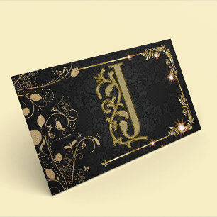 Carte De Visite Monogramme de luxe Étincelle Noire