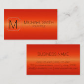 Carte De Visite Monogramme de luxe orange rouge en métal d'acier (Devant / Derrière)