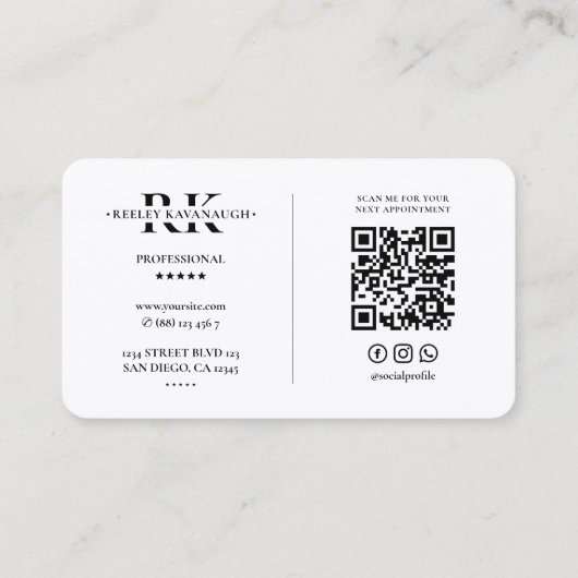 Carte De Visite Monogramme de luxe R Couronne noir blanc moderne (Dos)