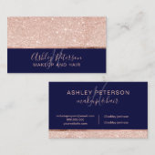 Carte De Visite monogramme de maquillage bleu marine de la parties (Devant / Derrière)