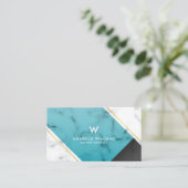 Carte De Visite Monogramme de marbre bleu moderne (Debout devant)