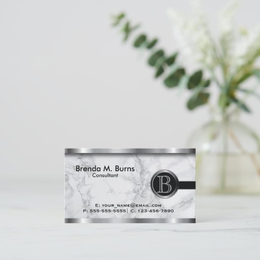 Carte De Visite Monogramme de marbre gris exécutif (Debout devant)